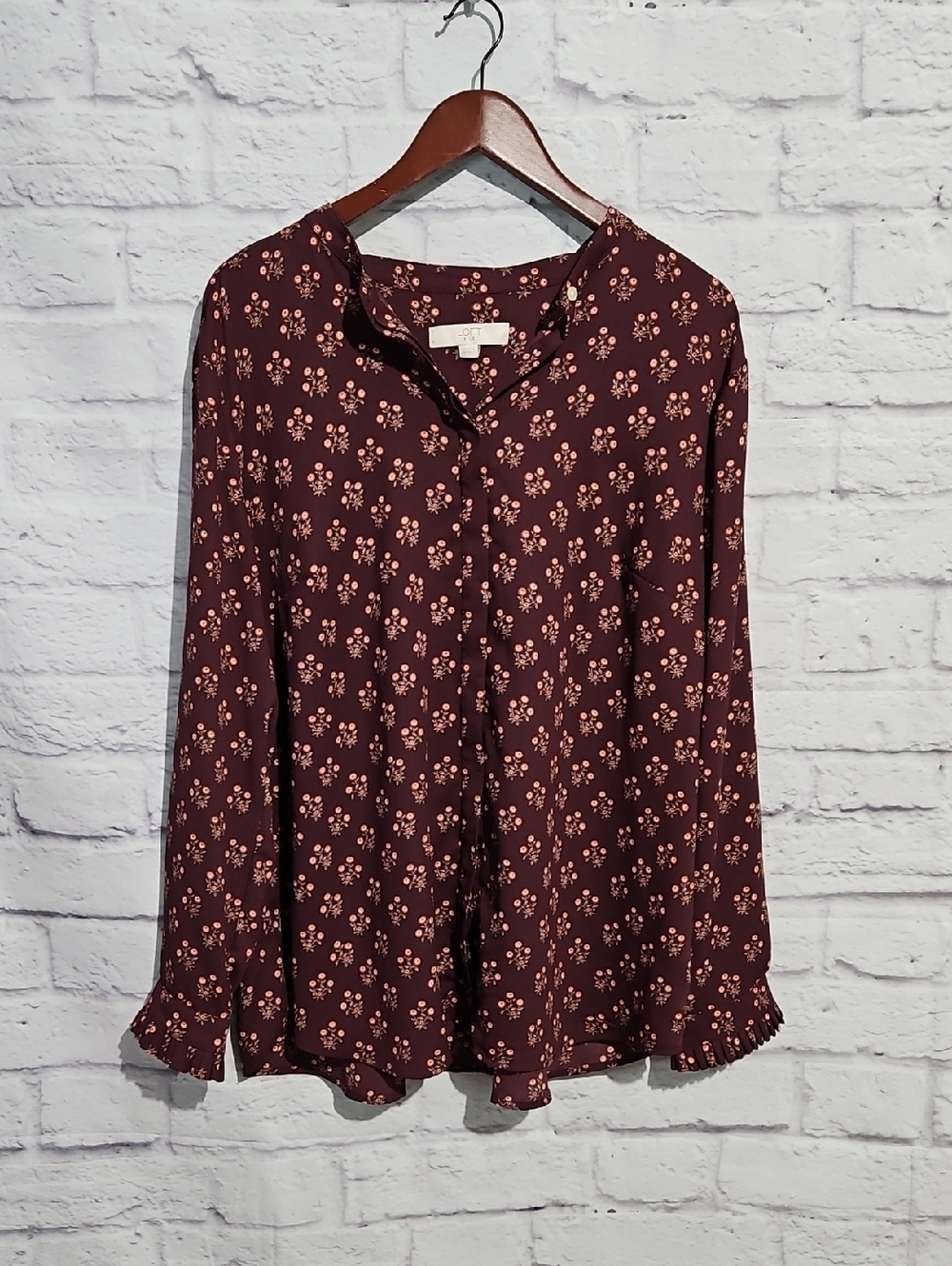 LOFT Maroon Floral Button-Down Blouse - like new
